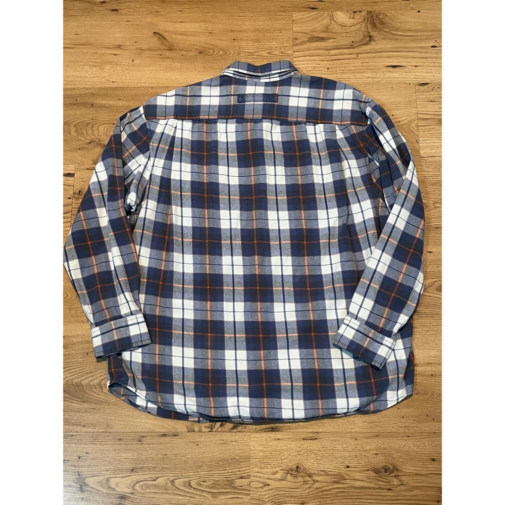 Duluth Trading Co Mens XL Blue Orange Plaid Flannel Button Down Shirt Cotton - Picture 6 of 11